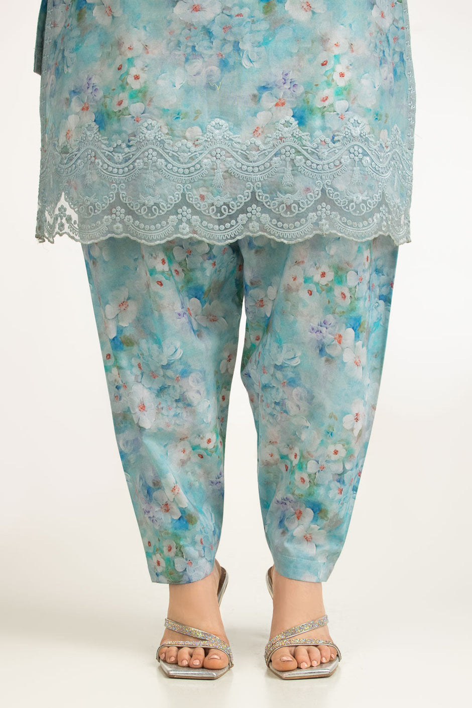 3PC Cambric Printed Suit With Embroidered