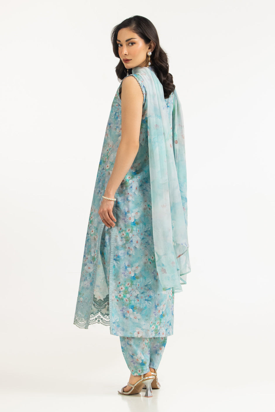 3PC Cambric Printed Suit With Embroidered