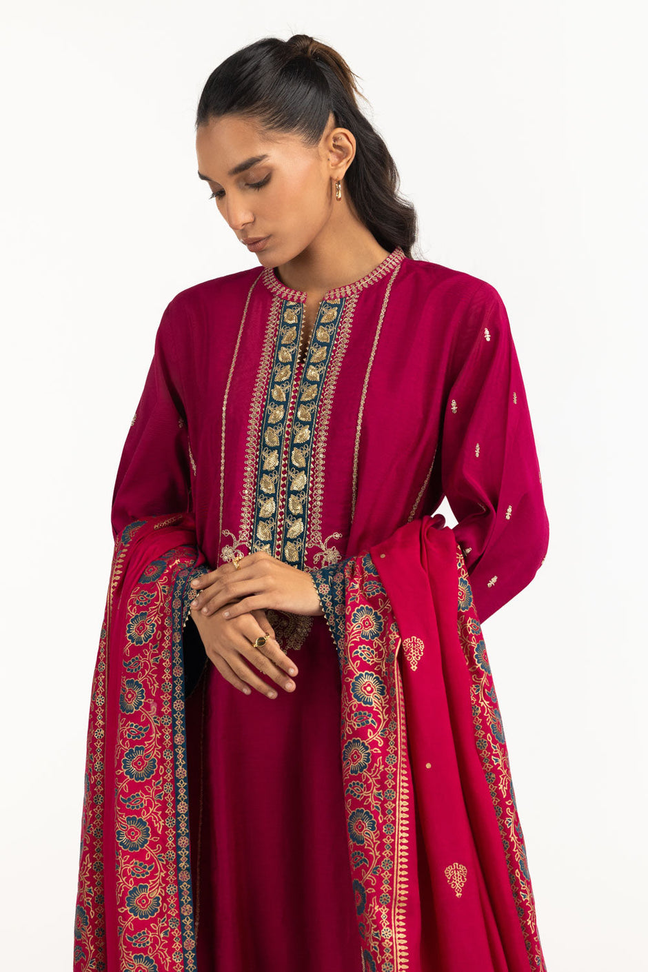 3PC Khaddi Net Embroidered Suit