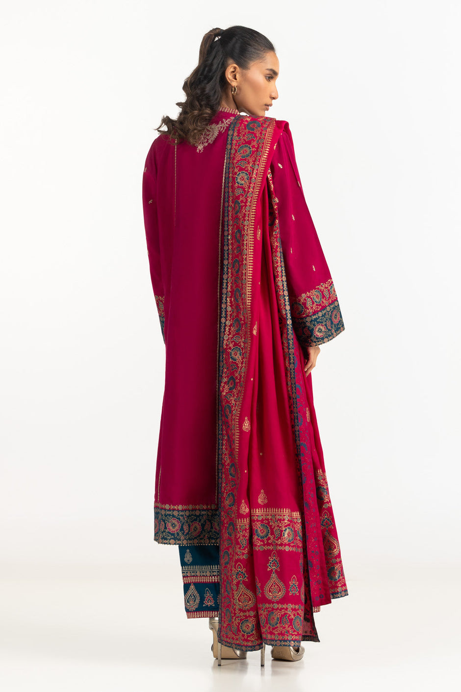 3PC Khaddi Net Embroidered Suit