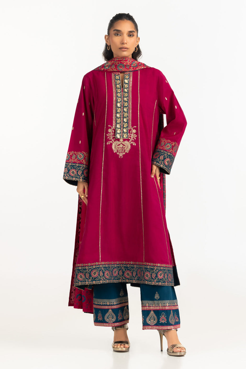 3PC Khaddi Net Embroidered Suit