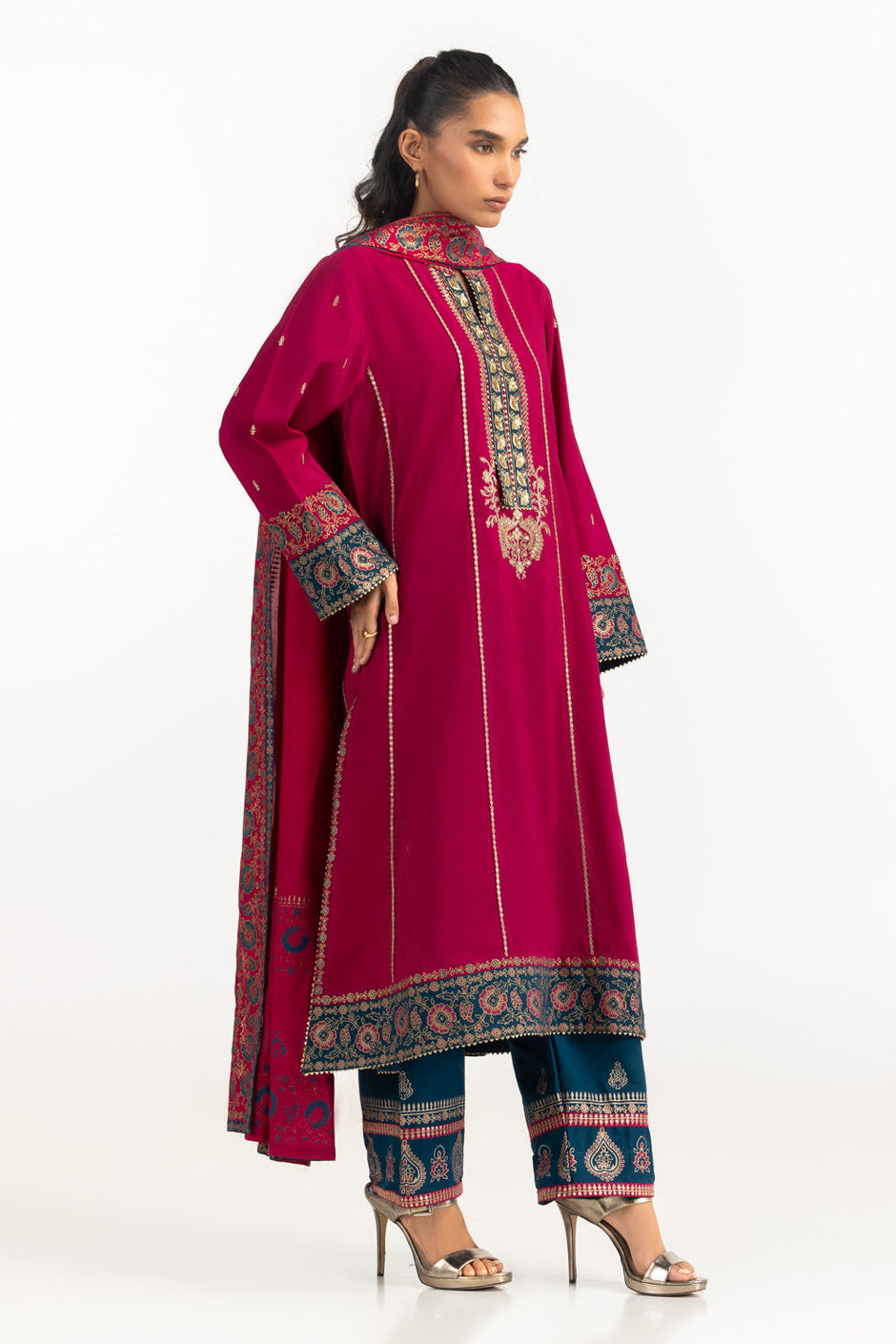 3PC Khaddi Net Embroidered Suit