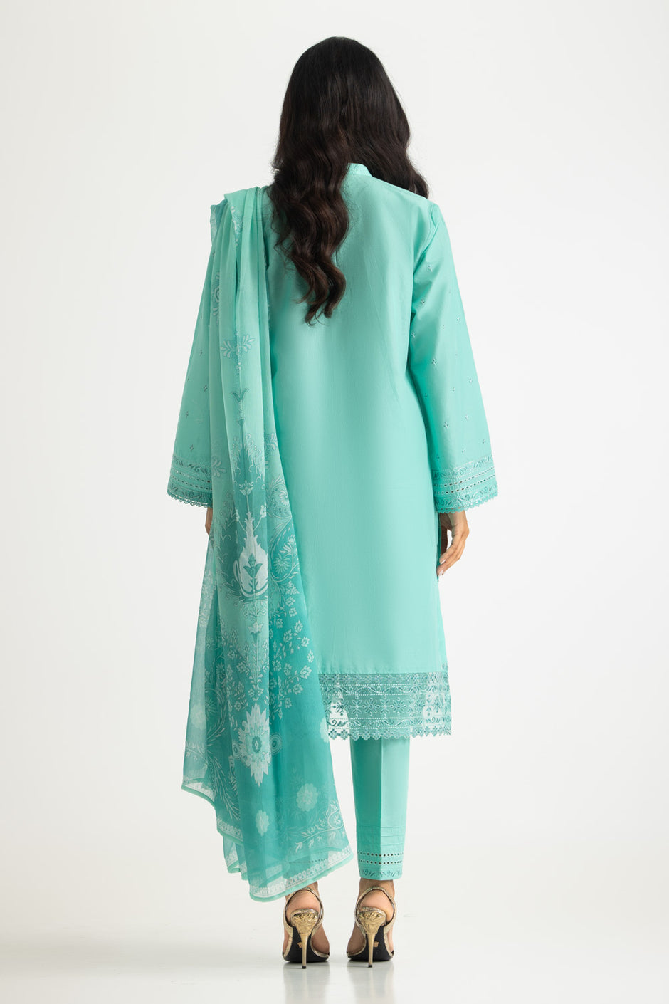 3PC Lawn Embroidered Suit With Chiffon Printed Dupatta