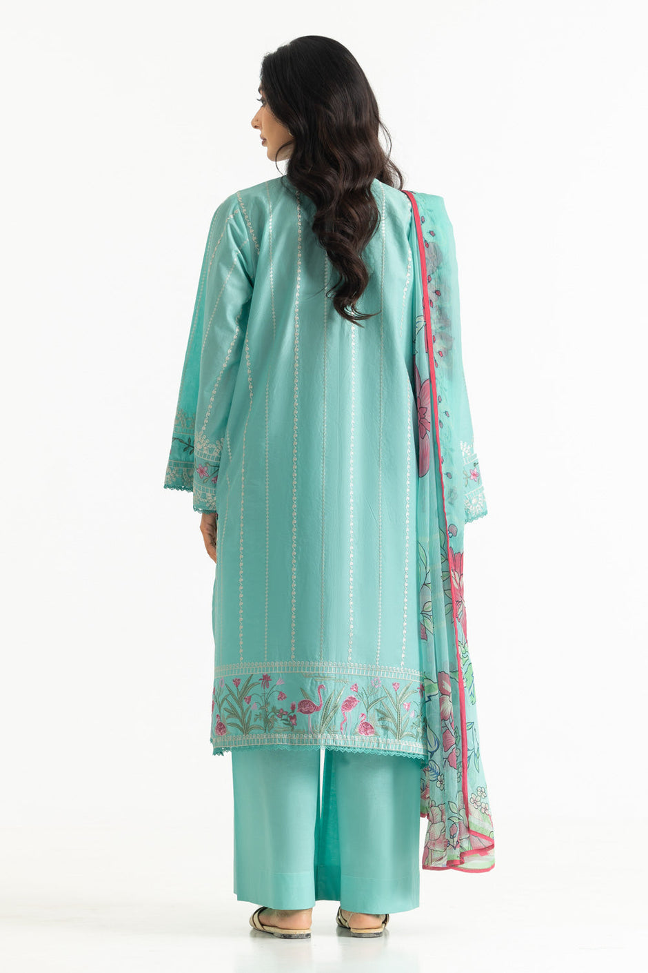 3PC Lawn Embroidered Suit With Chiffon Printed Dupatta
