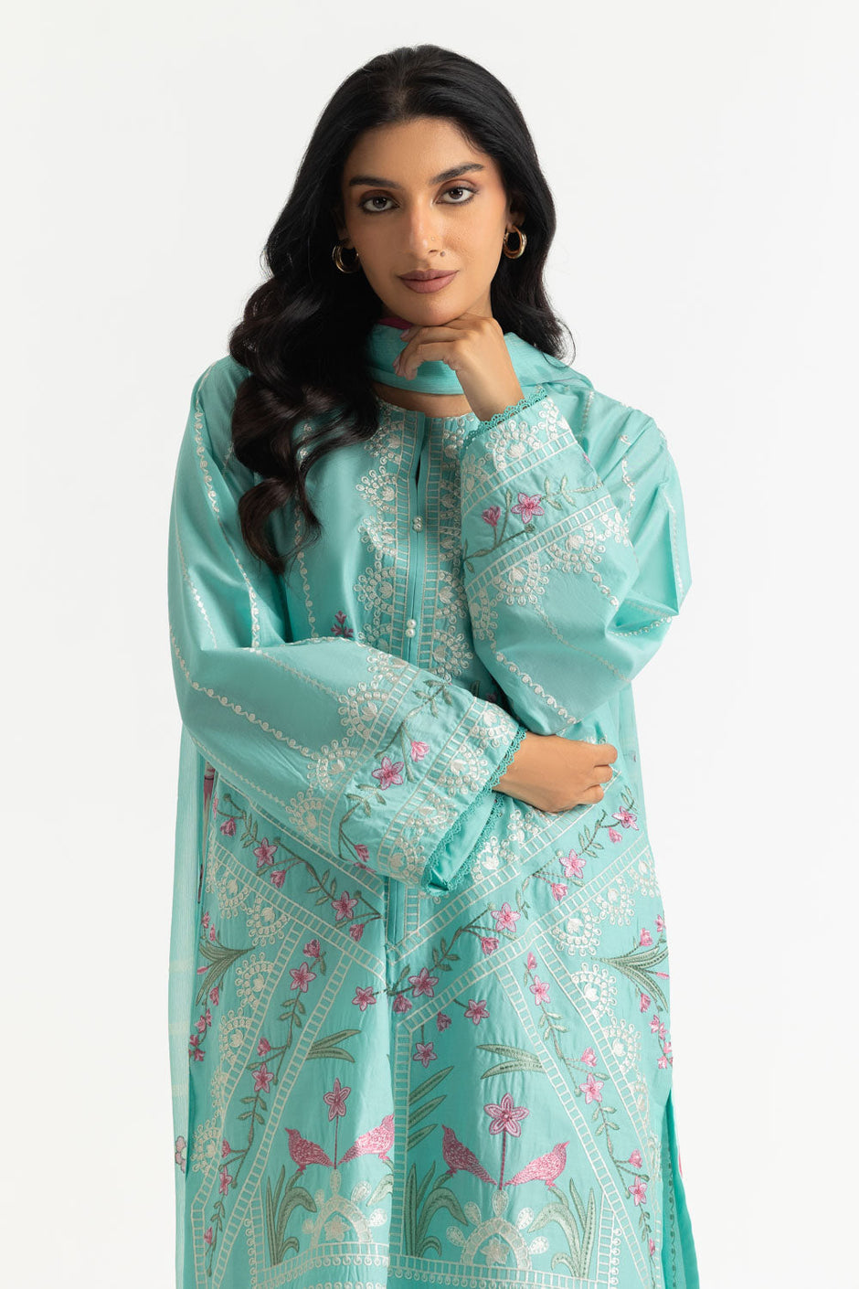 3PC Lawn Embroidered Suit With Chiffon Printed Dupatta