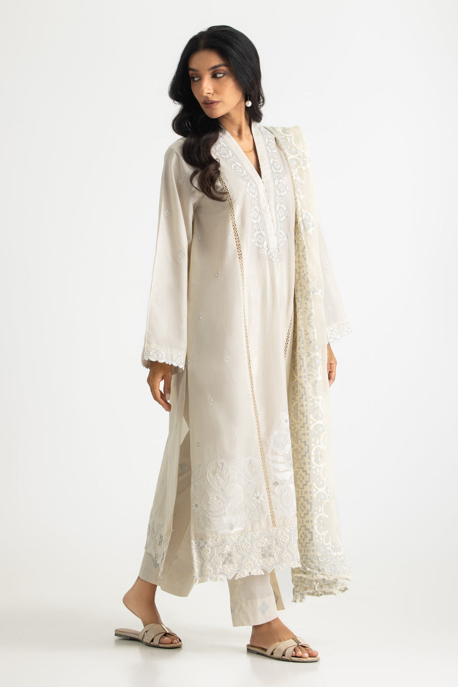 3PC Lawn Embroidered Suit With Lacquer Printed Chiffon Dupatta
