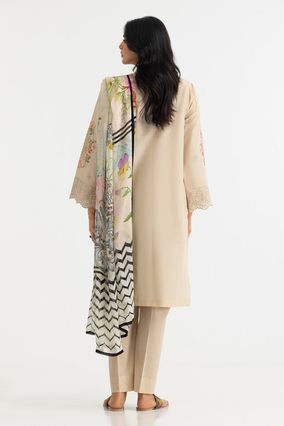 3PC Lawn Embroidered Suit With Printed Chiffon Dupatta