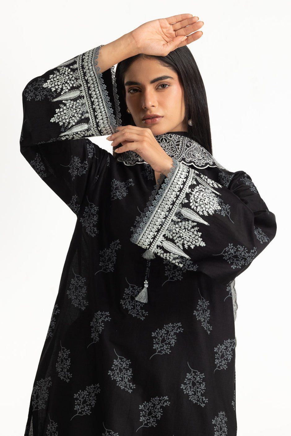 3PC Lawn Lacquer Printed Suit With Embroidered