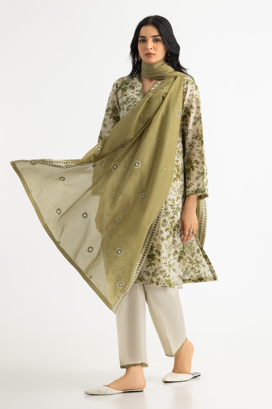 3PC Lawn Printed Suit With Denting Lawn Embroidered Dupatta