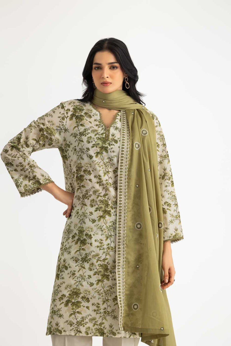3PC Lawn Printed Suit With Denting Lawn Embroidered Dupatta