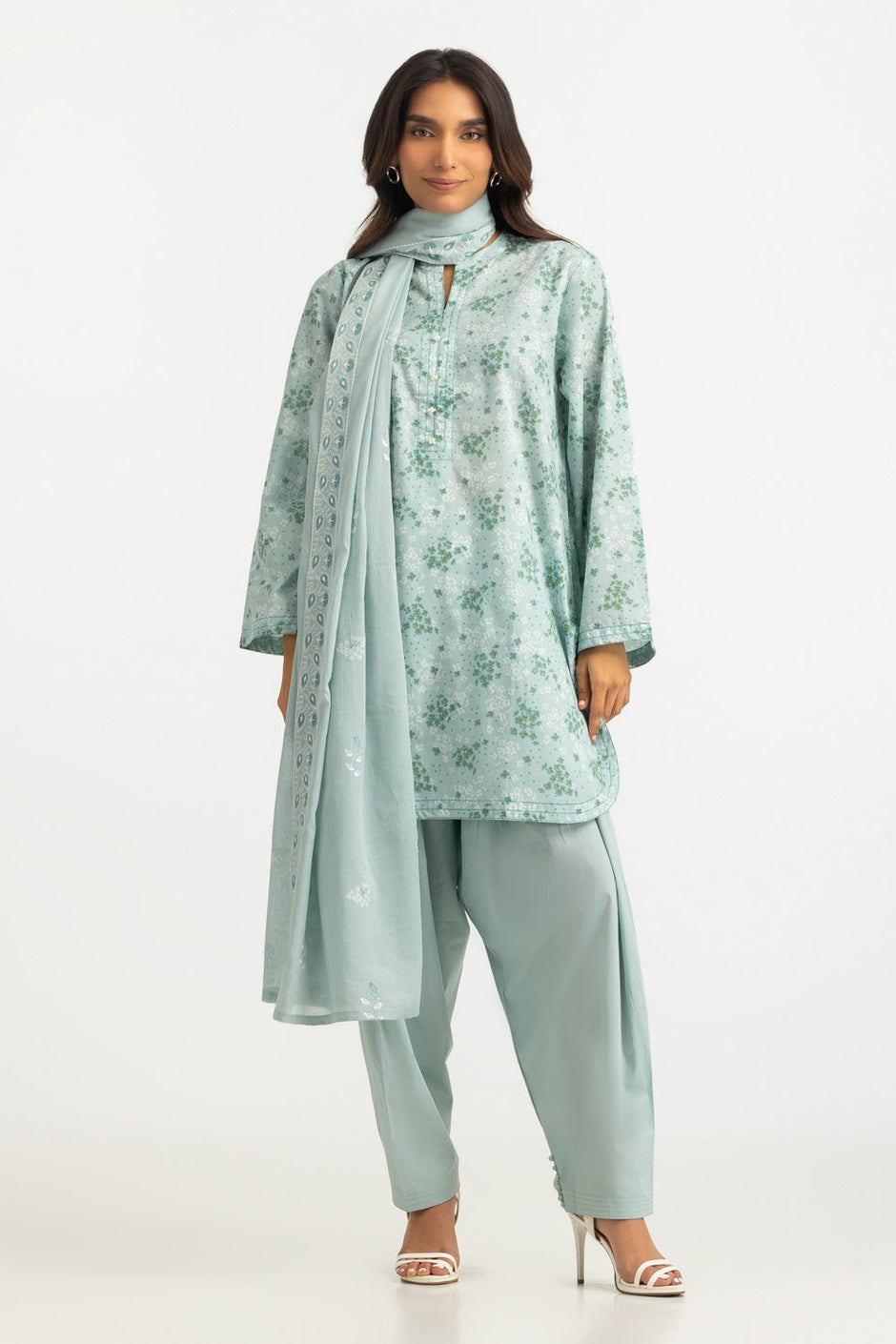 3PC Lawn Printed Suit With Embroidered Dupatta