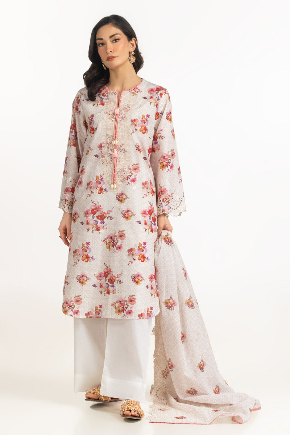 3PC Lawn Printed Suit With Embroidered