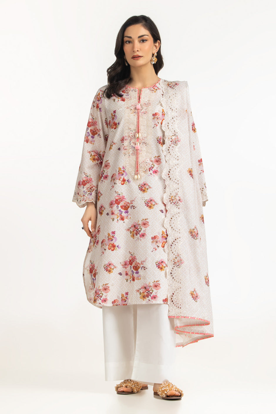 3PC Lawn Printed Suit With Embroidered