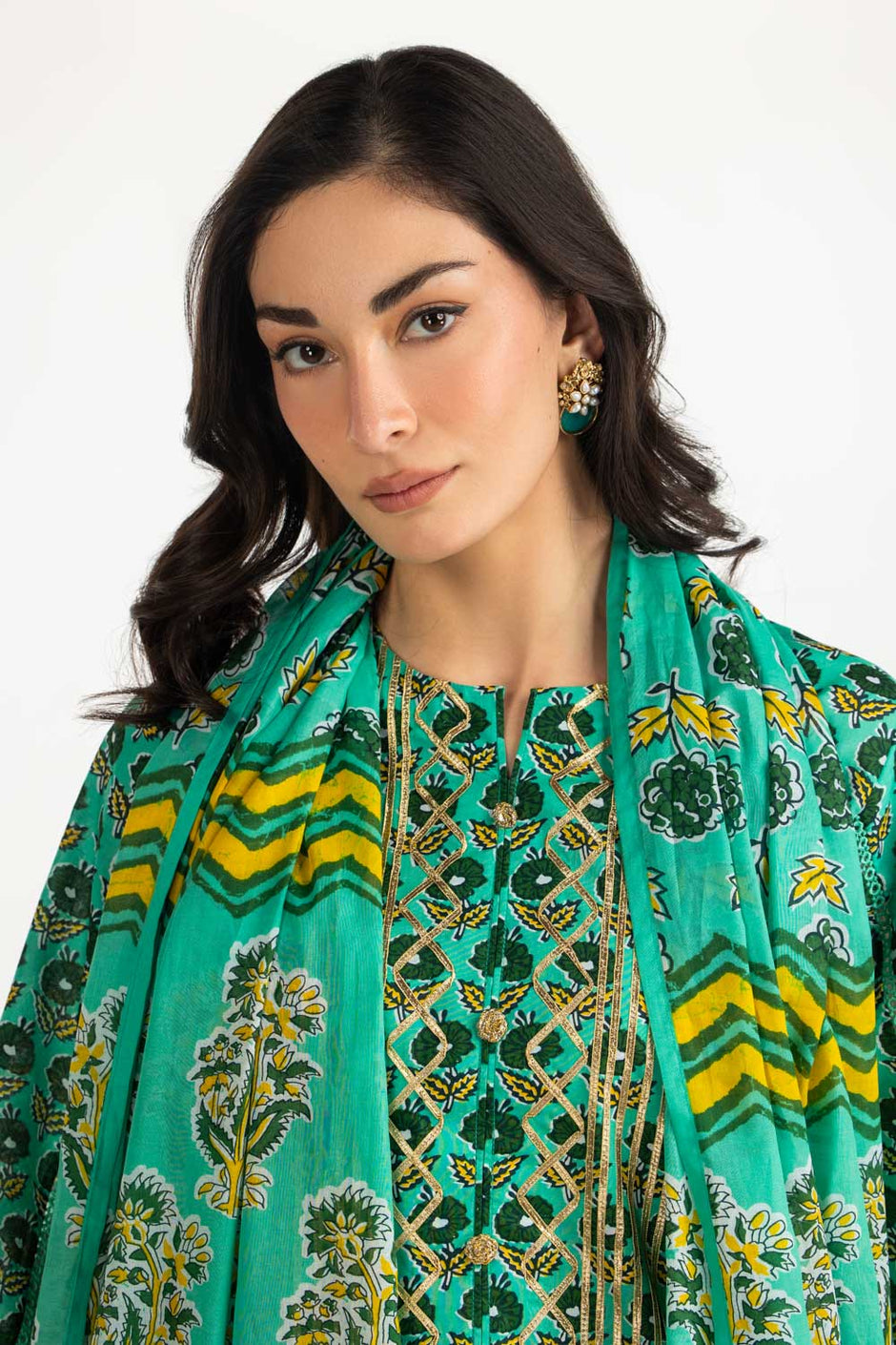 3PC Lawn Printed Suit With Embroidered