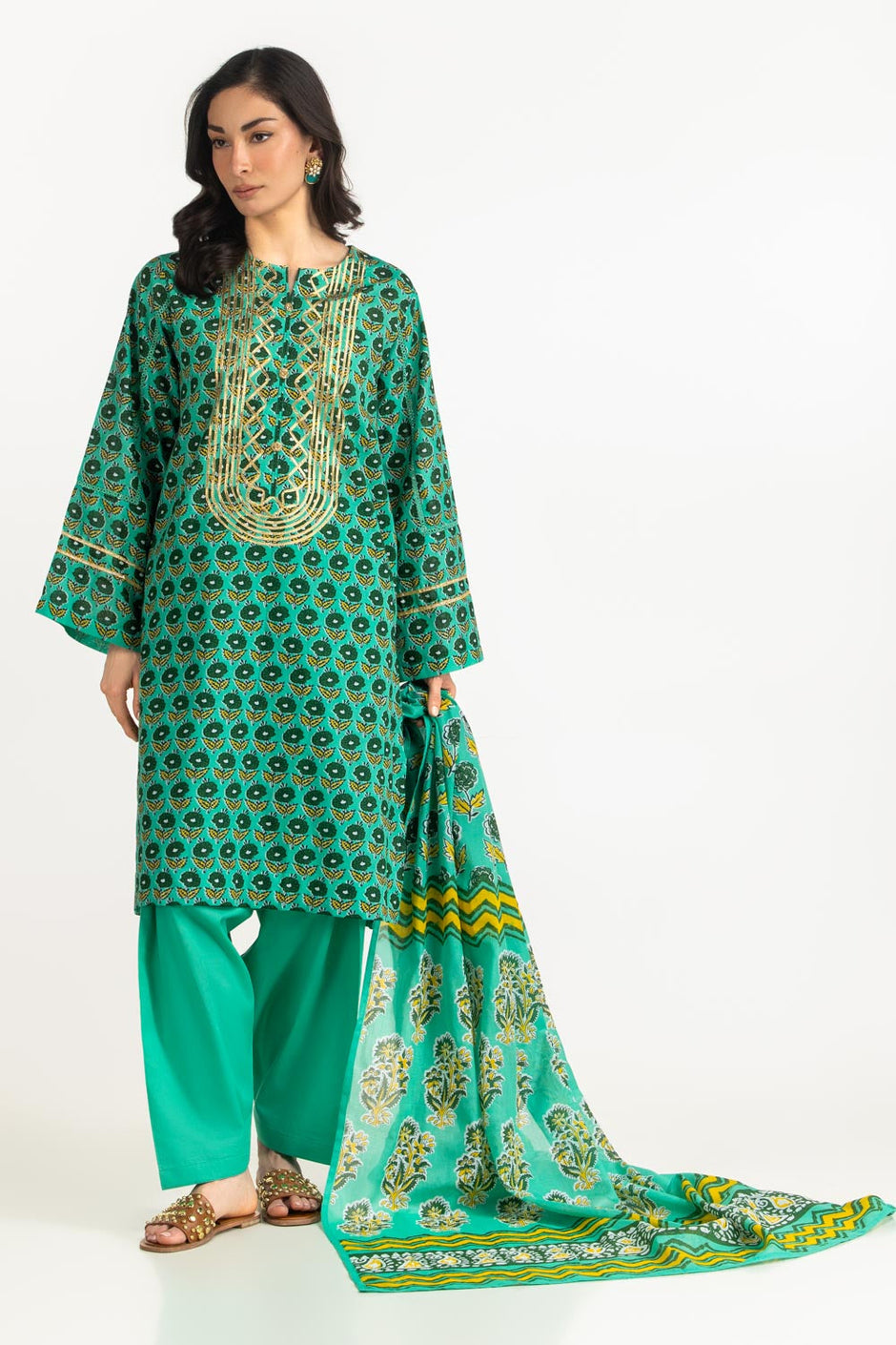 3PC Lawn Printed Suit With Embroidered