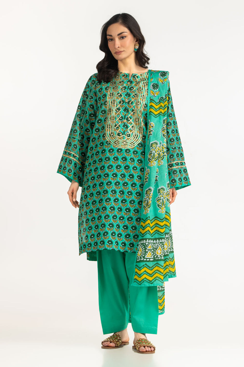 3PC Lawn Printed Suit With Embroidered