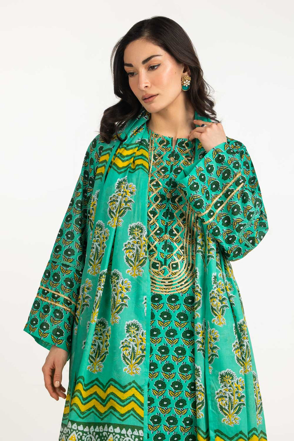 3PC Lawn Printed Suit With Embroidered