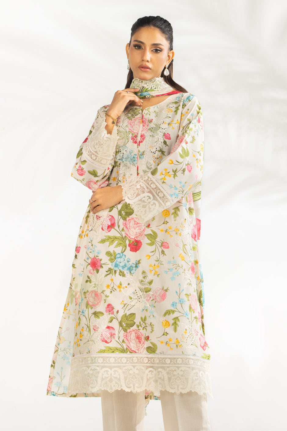 3PC Lawn Printed Suit With Embroidered
