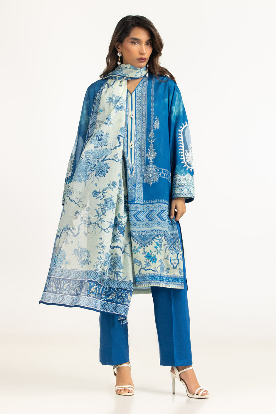 3PC Lawn Printed Suit With Embroidered