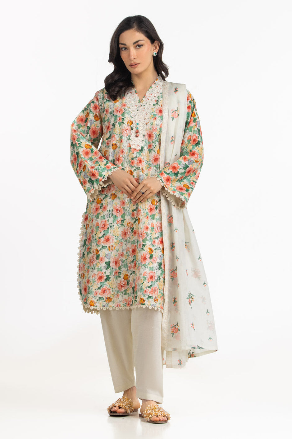3PC Lawn Printed Suit With Embroidered
