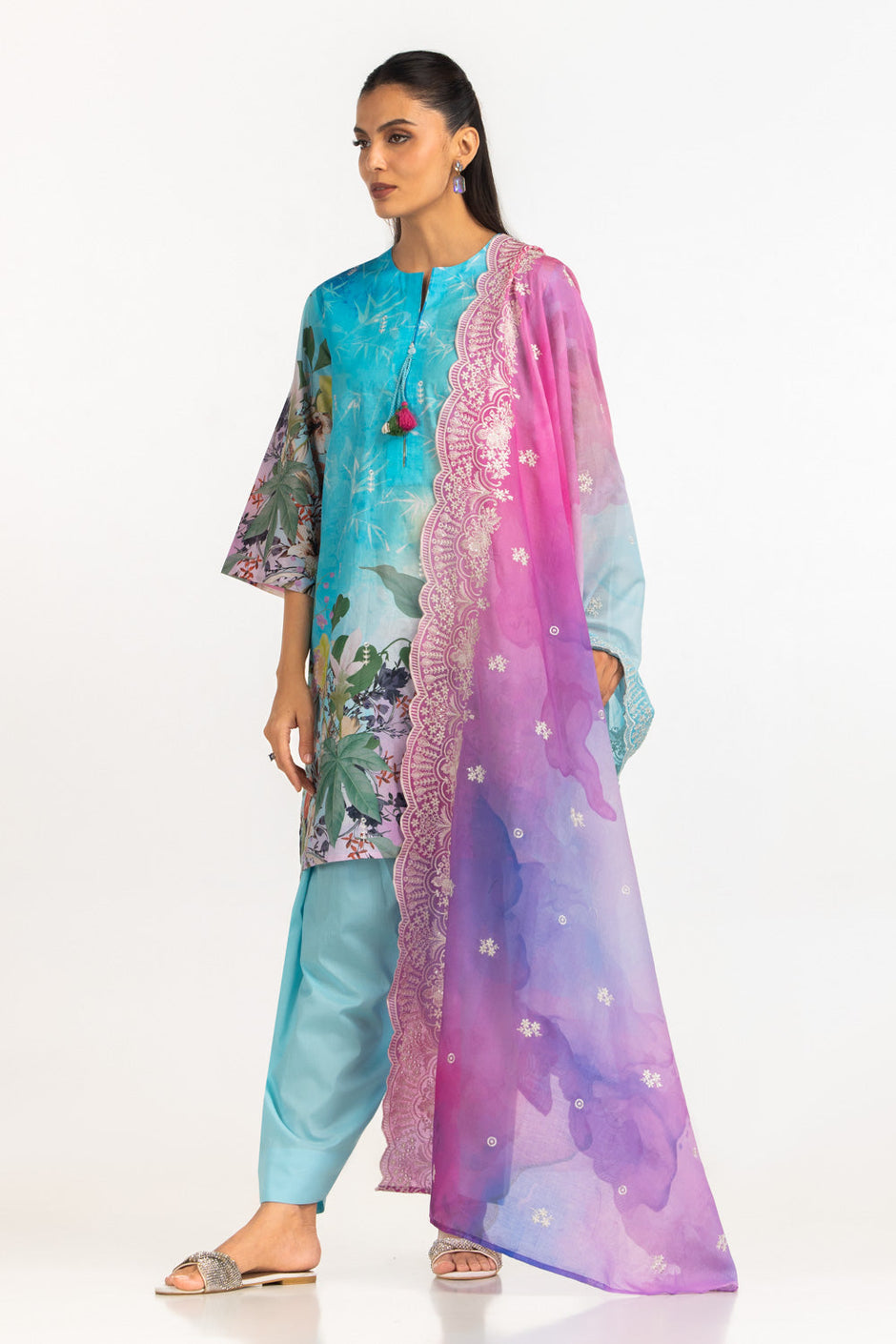 3PC Lawn Printed Suit With Embroidered