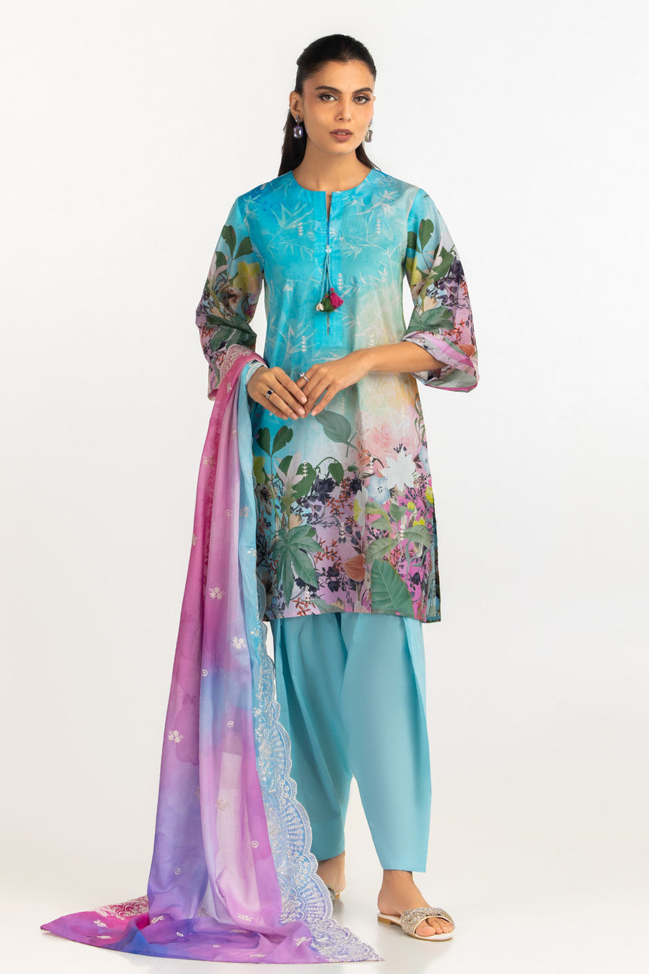 3PC Lawn Printed Suit With Embroidered