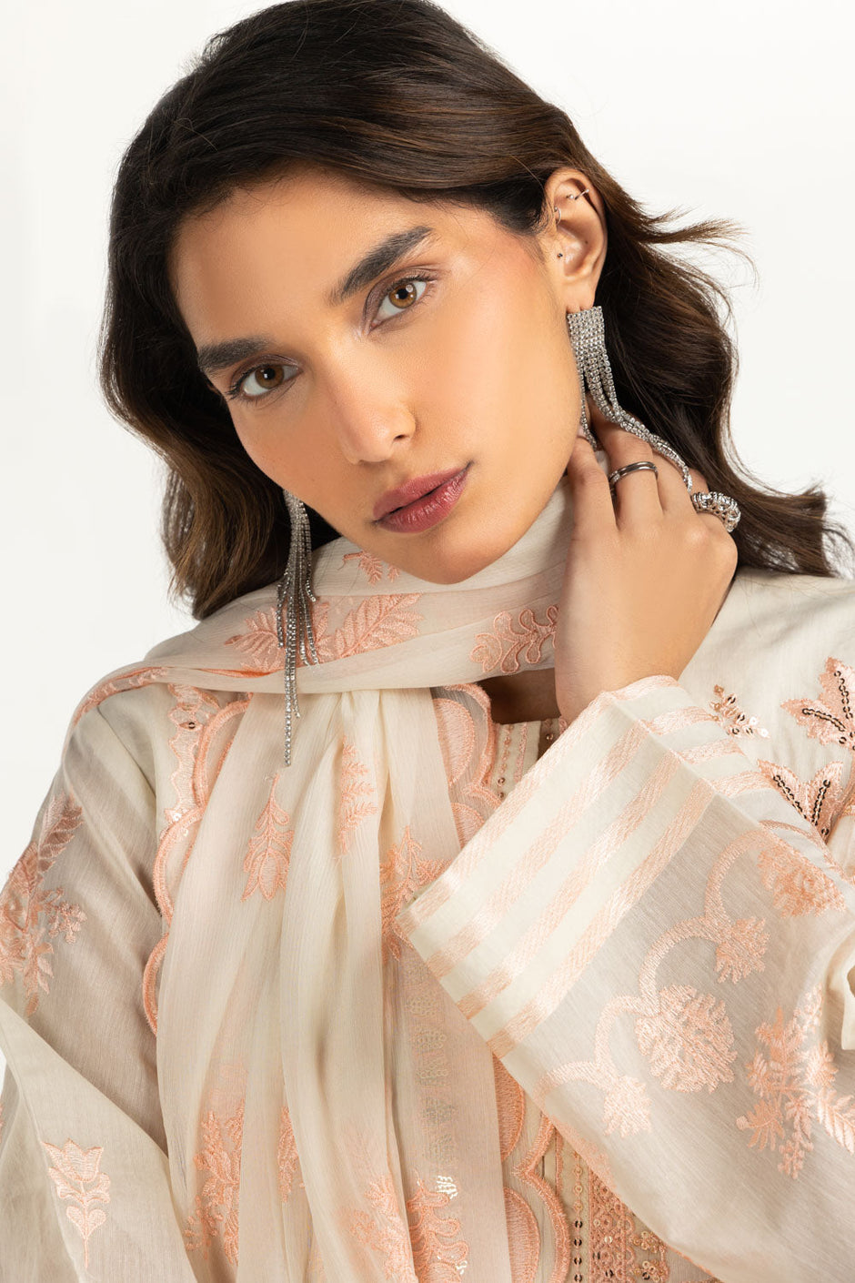 3PC Paper Cotton Embroidered Suit