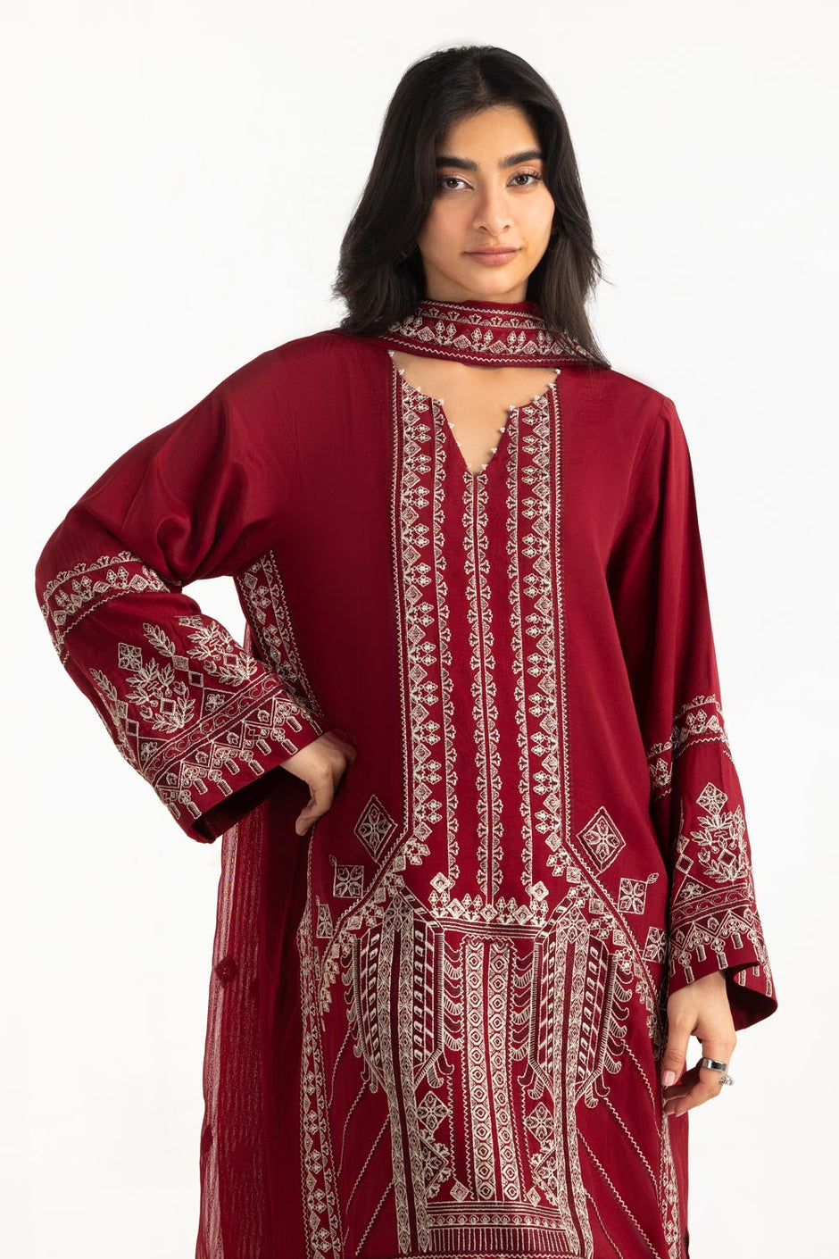 3PC Raw Silk Embroidered Suit