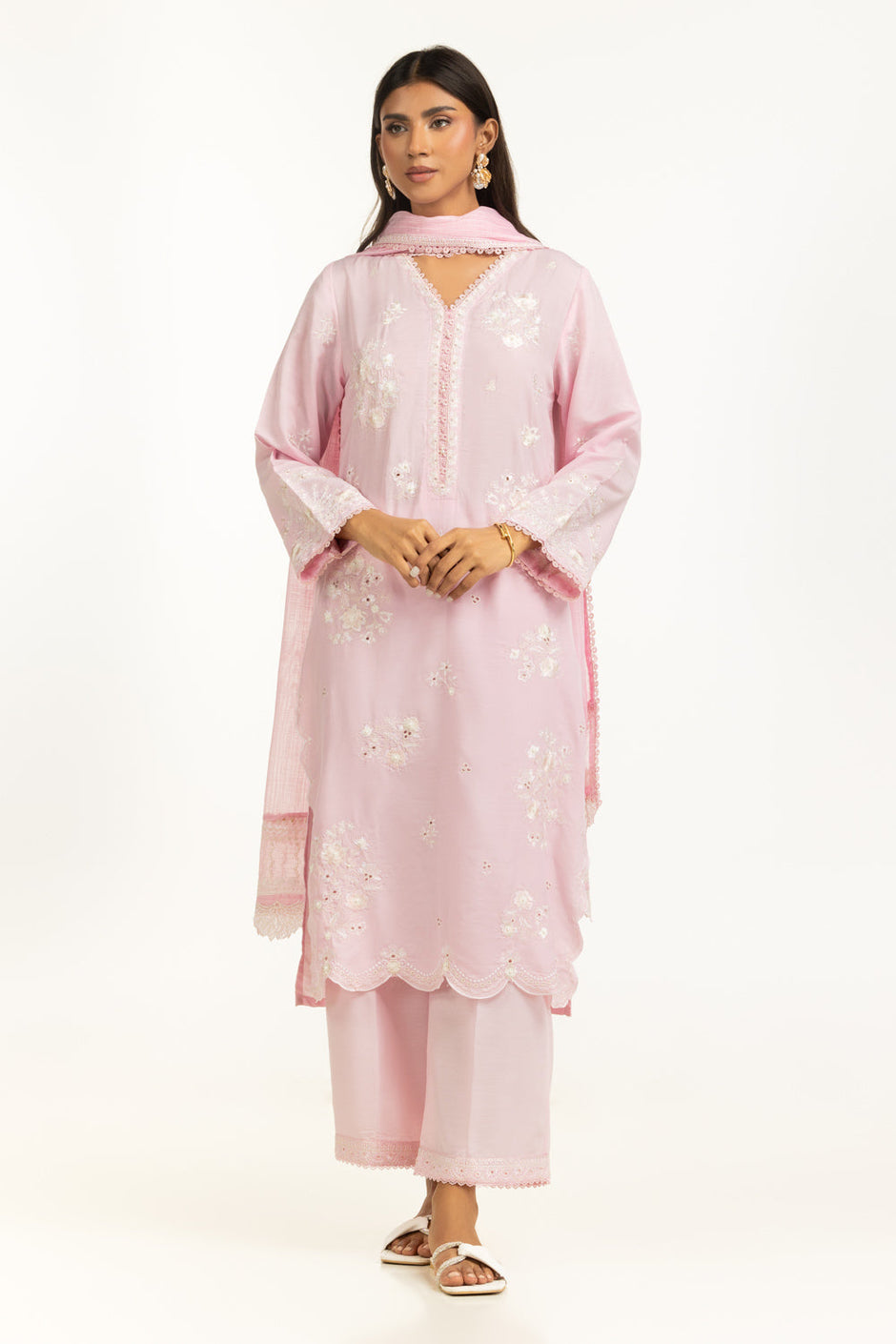 3PC Swiss Lawn Slub Embroidered Suit
