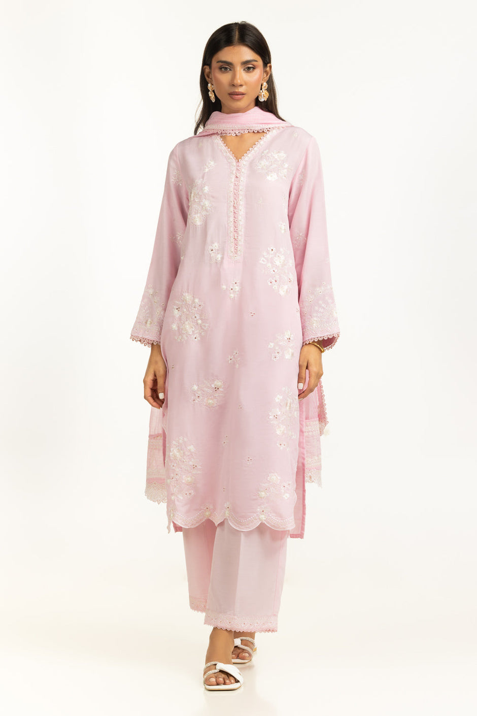 3PC Swiss Lawn Slub Embroidered Suit