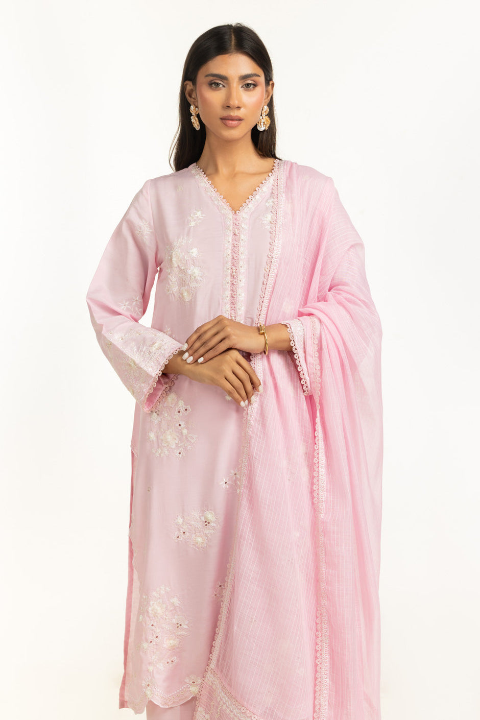 3PC Swiss Lawn Slub Embroidered Suit