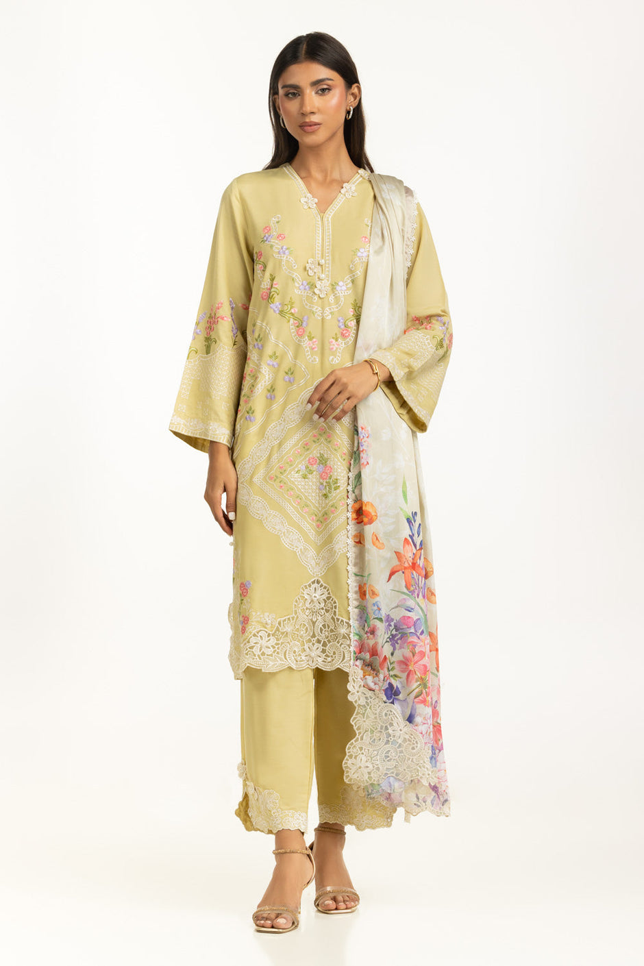 3PC Swiss Lawn Slub Embroidered Suit