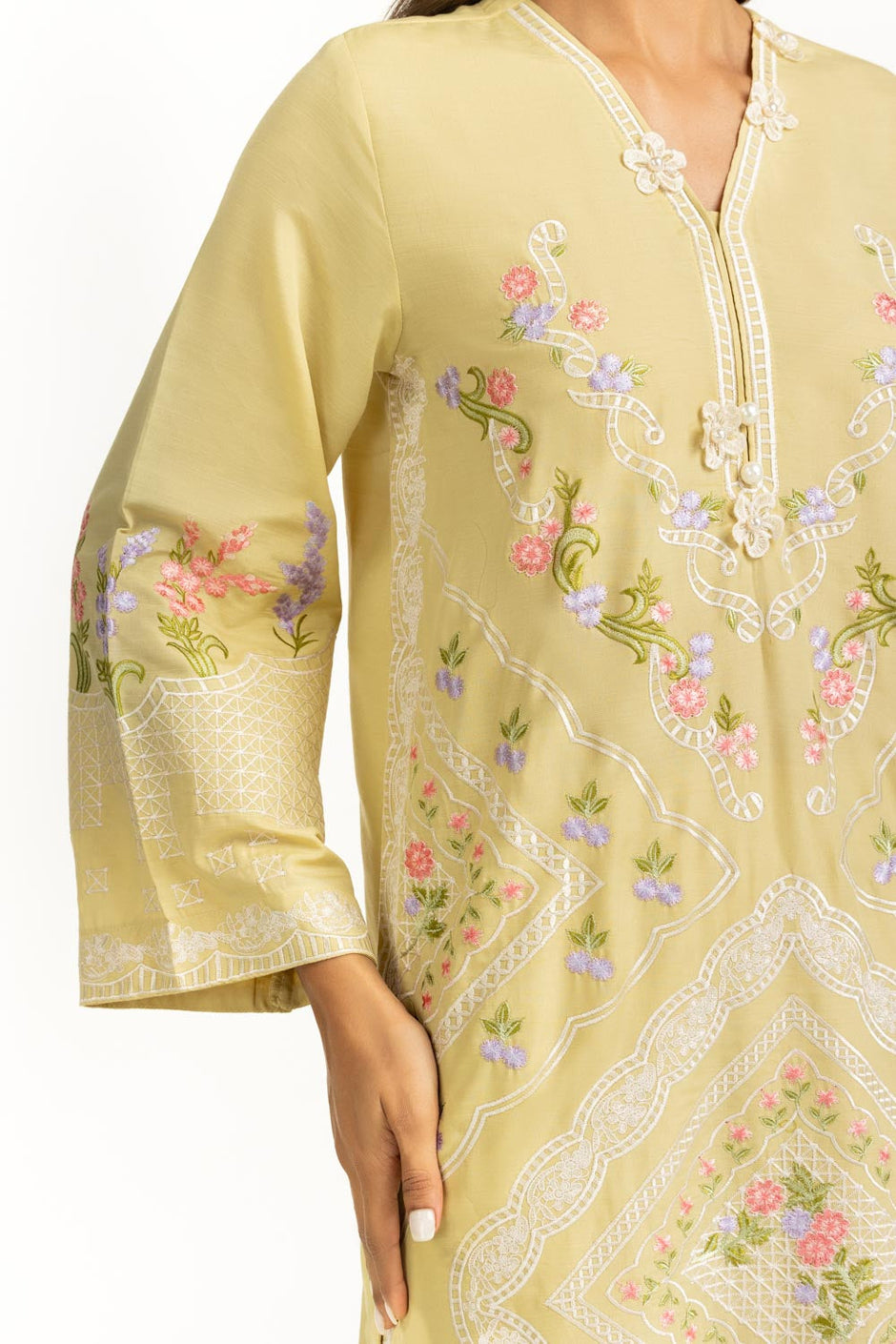 3PC Swiss Lawn Slub Embroidered Suit
