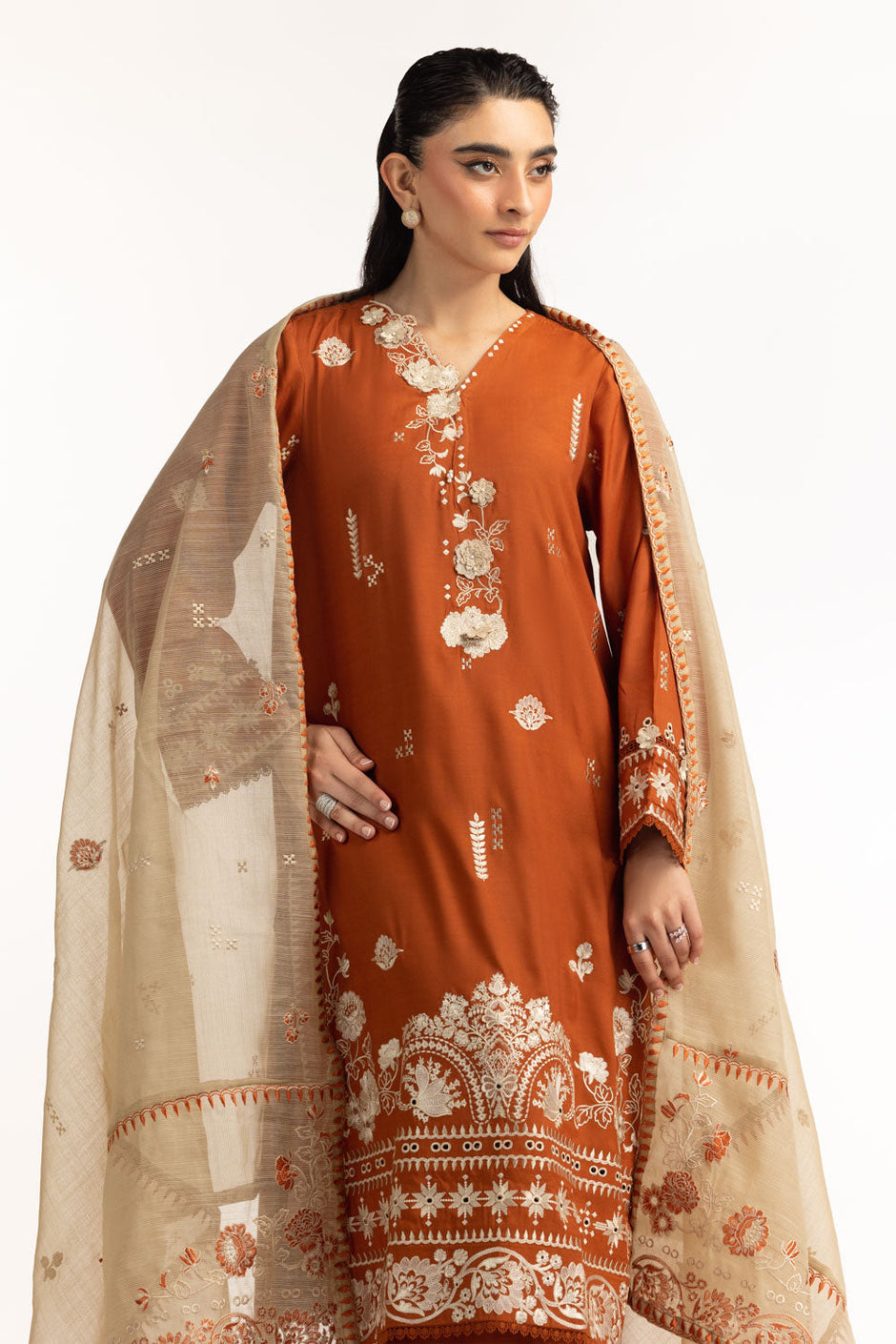 3PC Viscose Rawsilk Embroidered Suit
