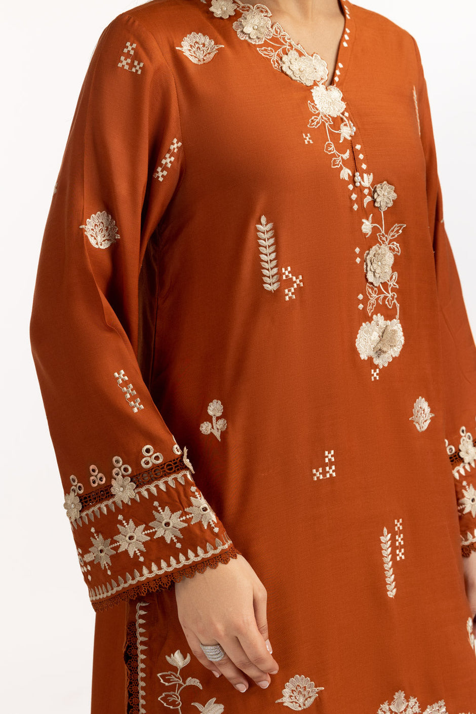 3PC Viscose Rawsilk Embroidered Suit