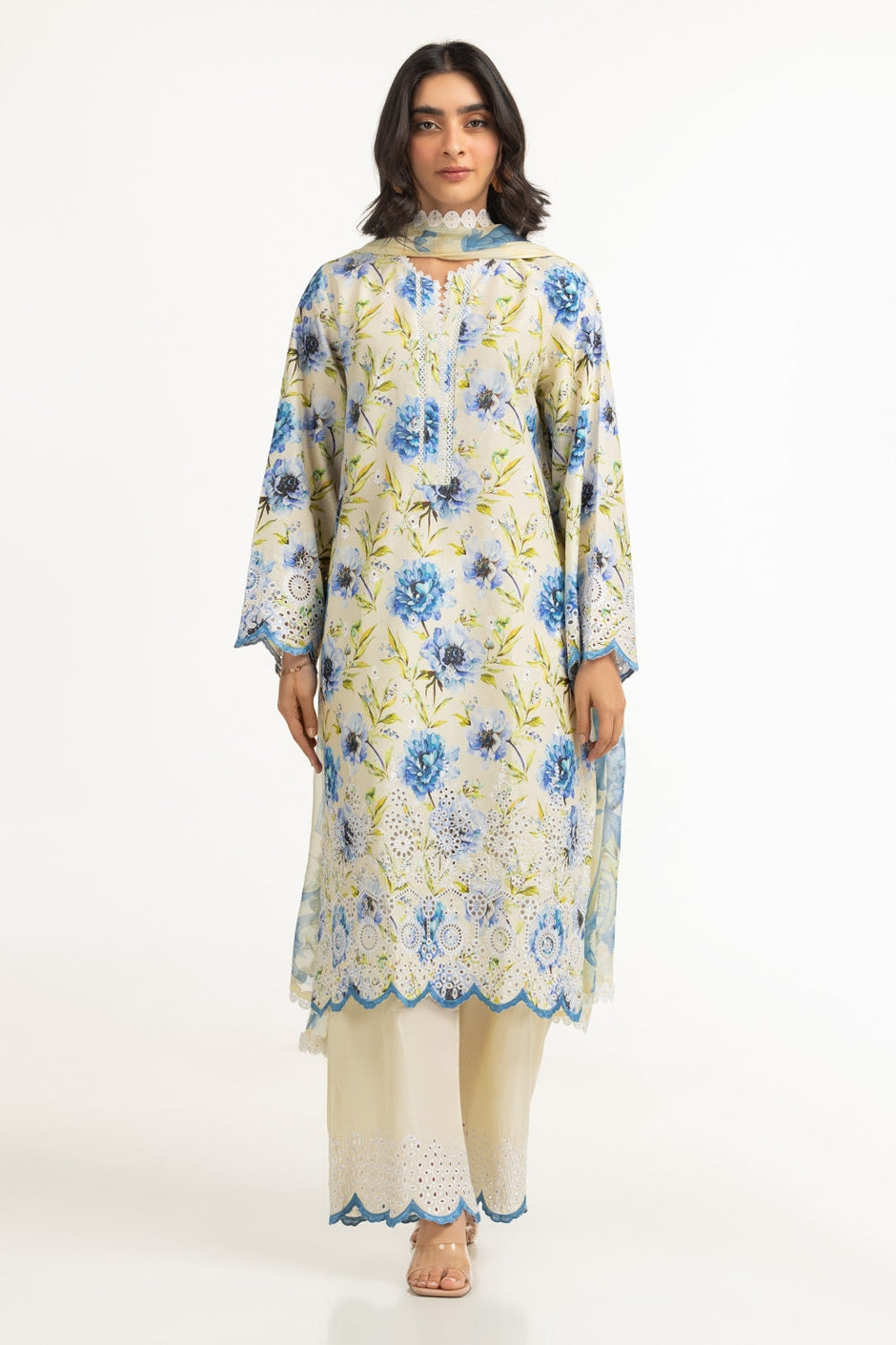 3PC Lawn Printed Suit With Embroidered IUSTKSD-721