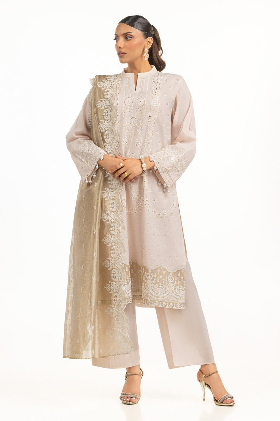 3PC Paper Cotton Embroidered Suit IUSTKSD-824