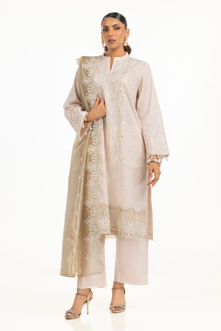 3PC Paper Cotton Embroidered Suit IUSTKSD-824