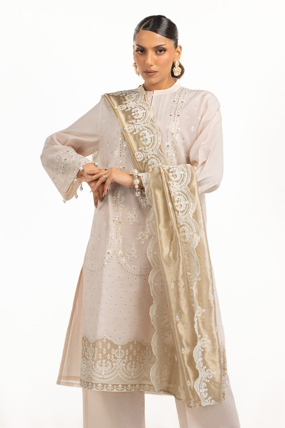 3PC Paper Cotton Embroidered Suit IUSTKSD-824