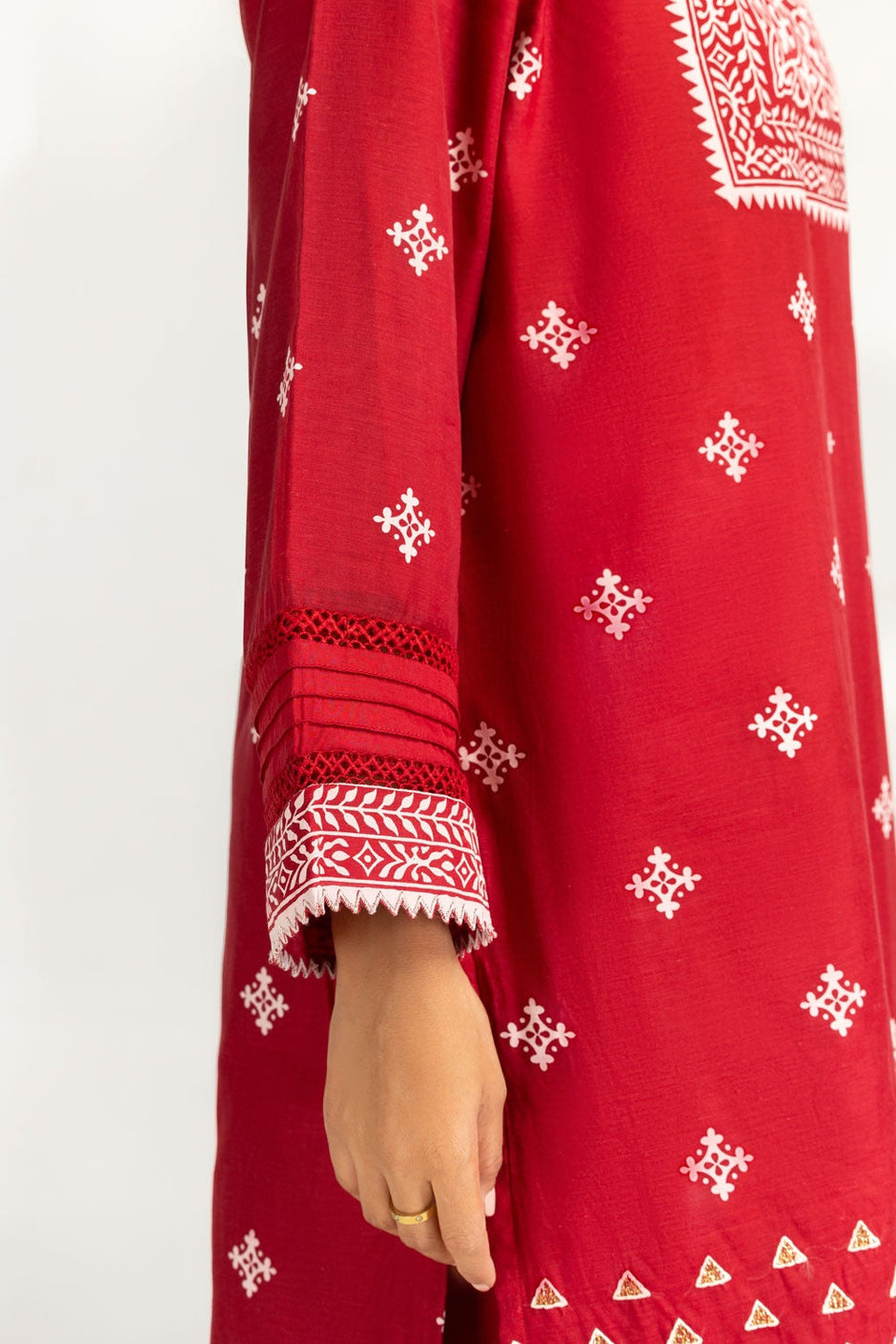 3PC paper-cotton Lacquer Printed Suit With Embroidered IUSTKSD-775