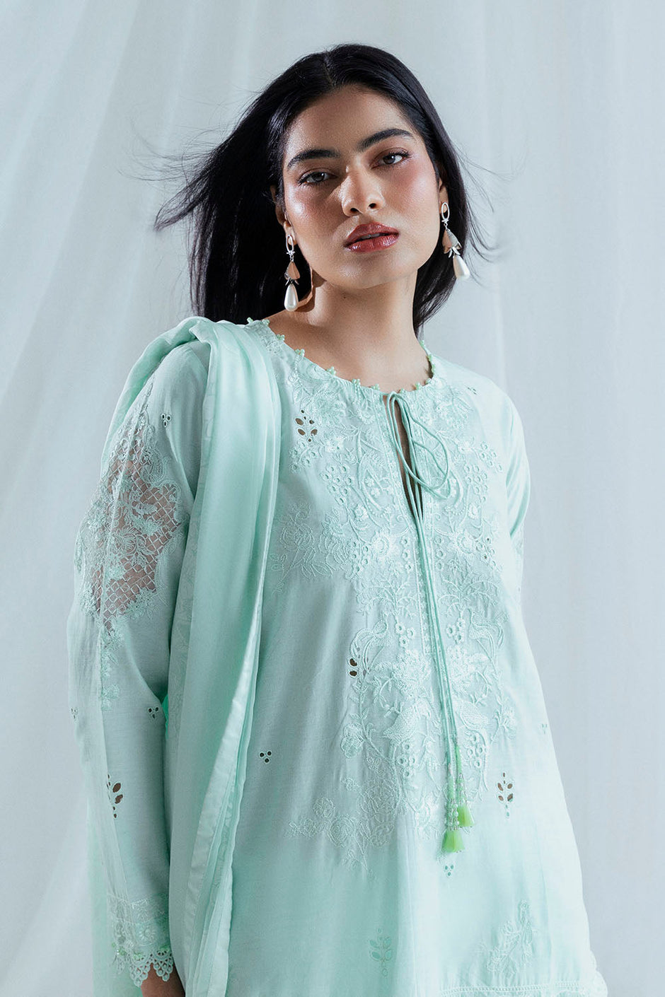 3 Piece Embroidered Lawn Suit with Borders, Bunches and Silk Dupatta