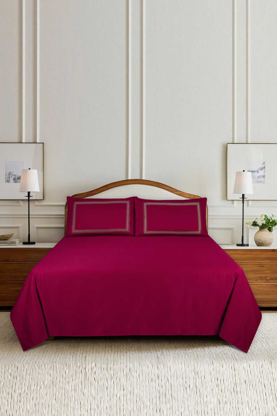 Carmine T-200 Embroidered Bed Sheet Set