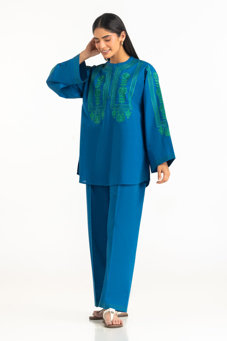Cotton Slub Embroidered Co-Ord Set