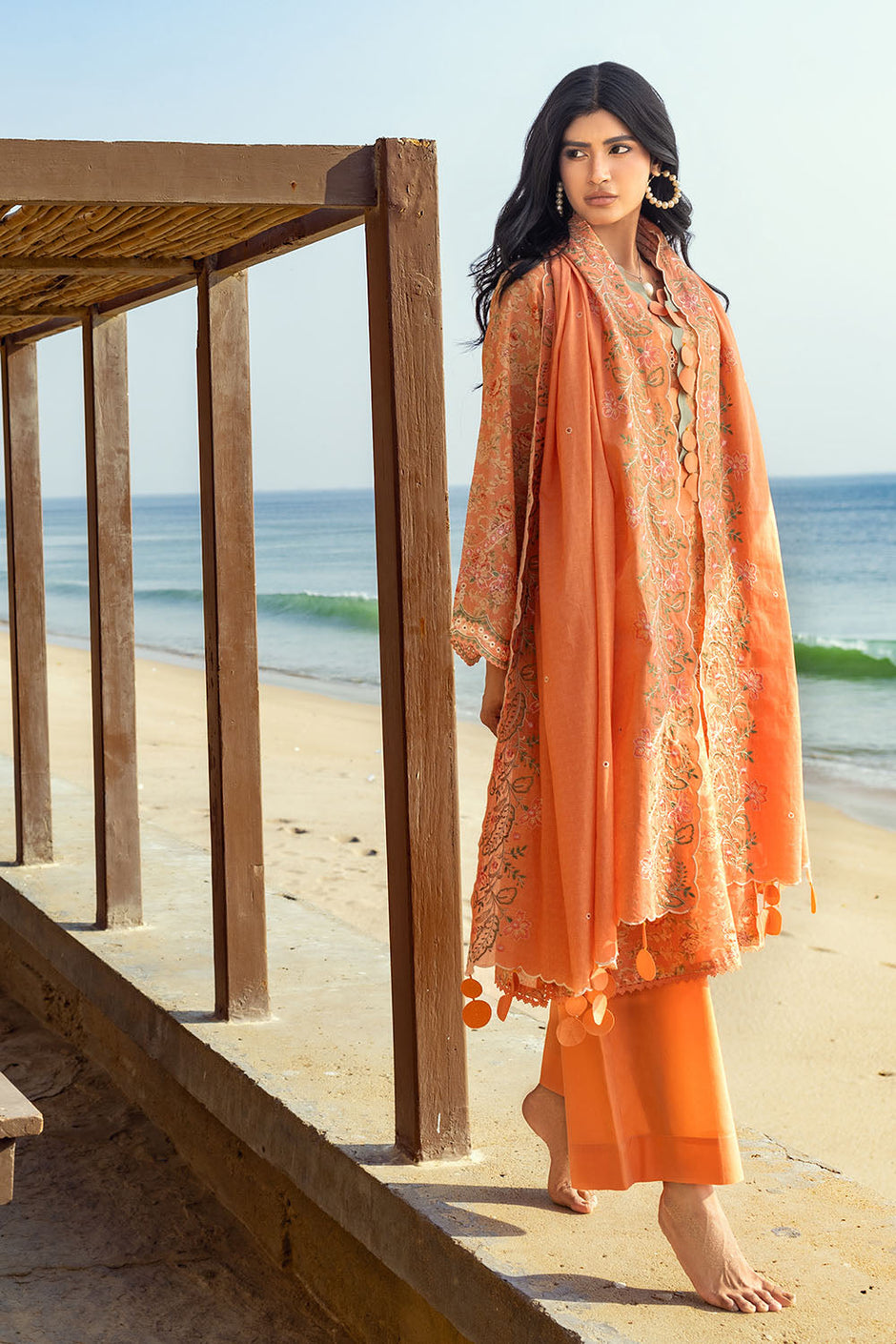 3 Piece Schiffli Embroidered Printed Lawn Suit with Embroidered Denting Dupatta