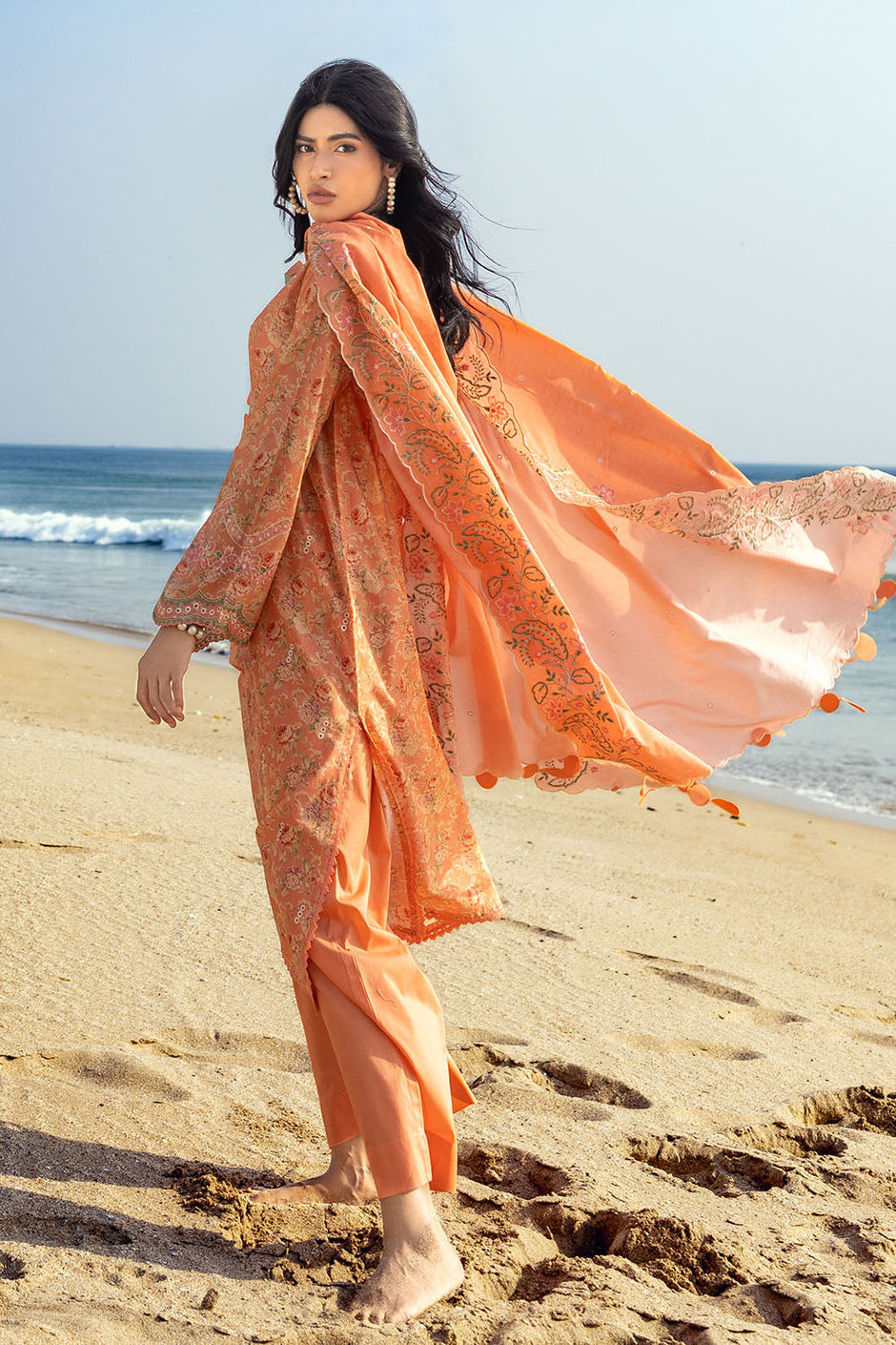 3 Piece Schiffli Embroidered Printed Lawn Suit with Embroidered Denting Dupatta