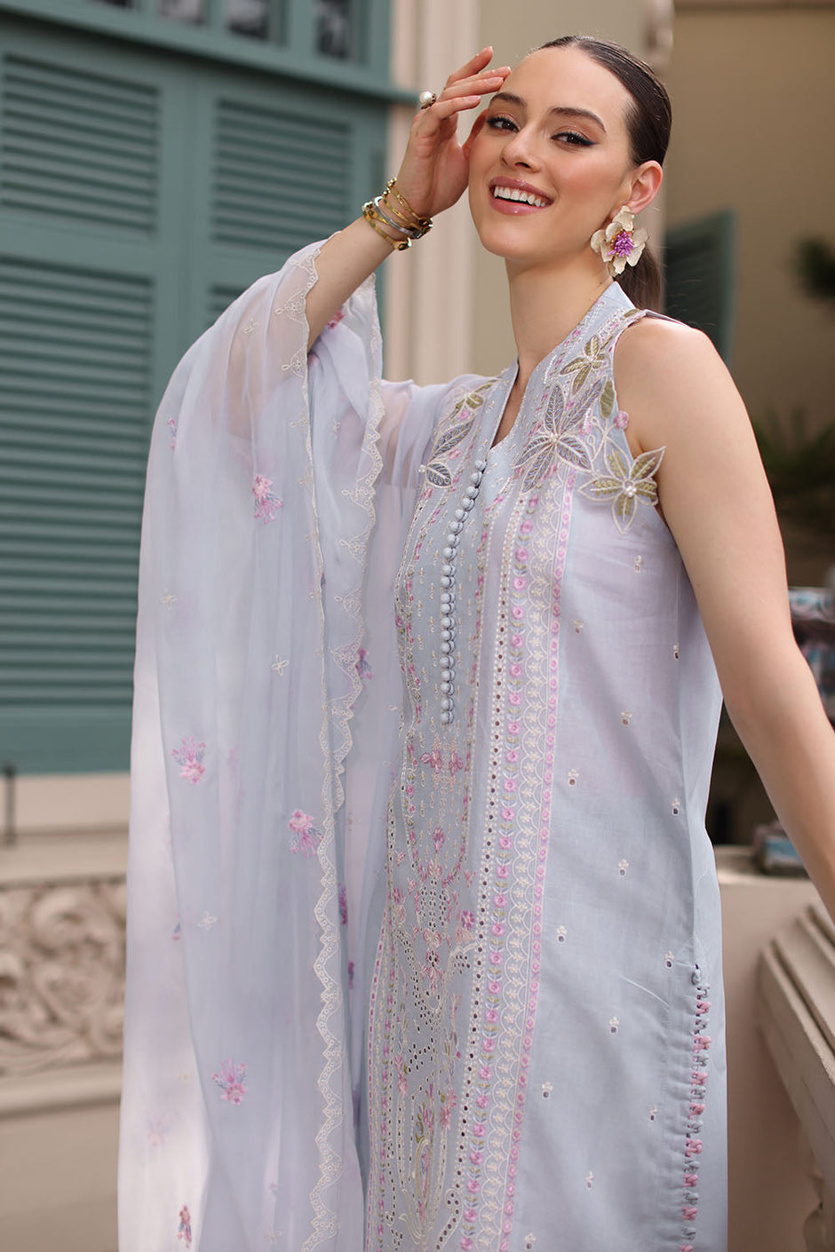 3 Piece Embroidered Lawn Suit with Chiffon Dupatta