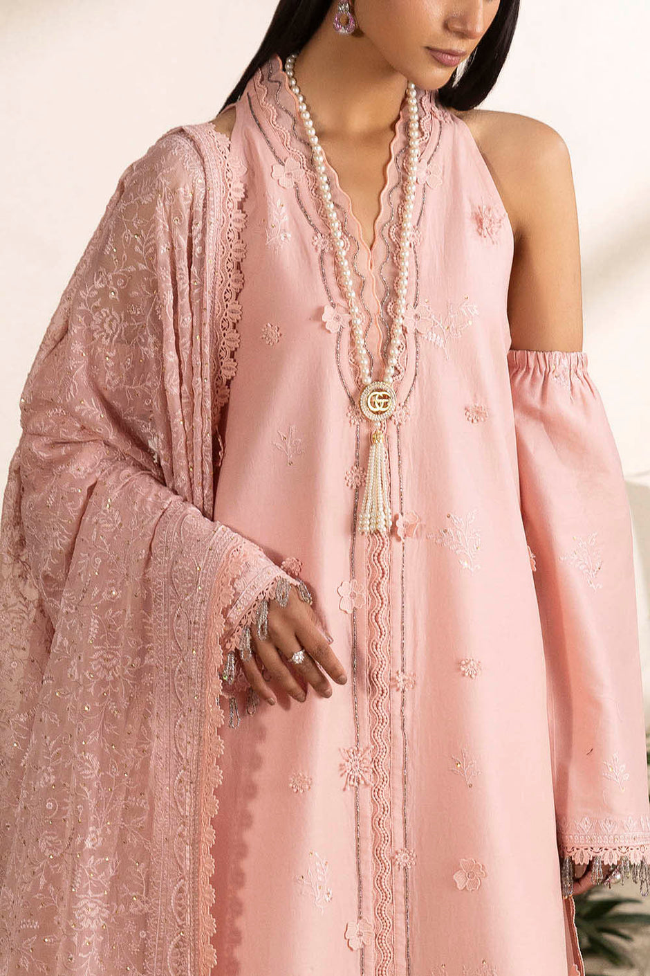 3 Piece Embroidered Lawn Suit with Embroidered Chiffon Dupatta