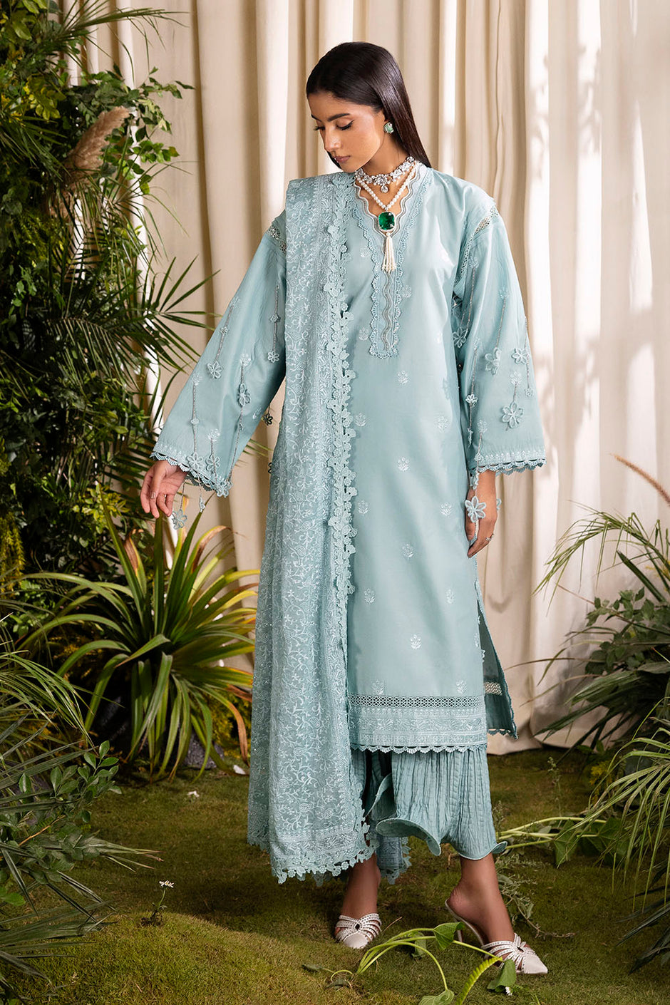 3 Piece Embroidered Lawn Suit with Embroidered Chiffon Dupatta
