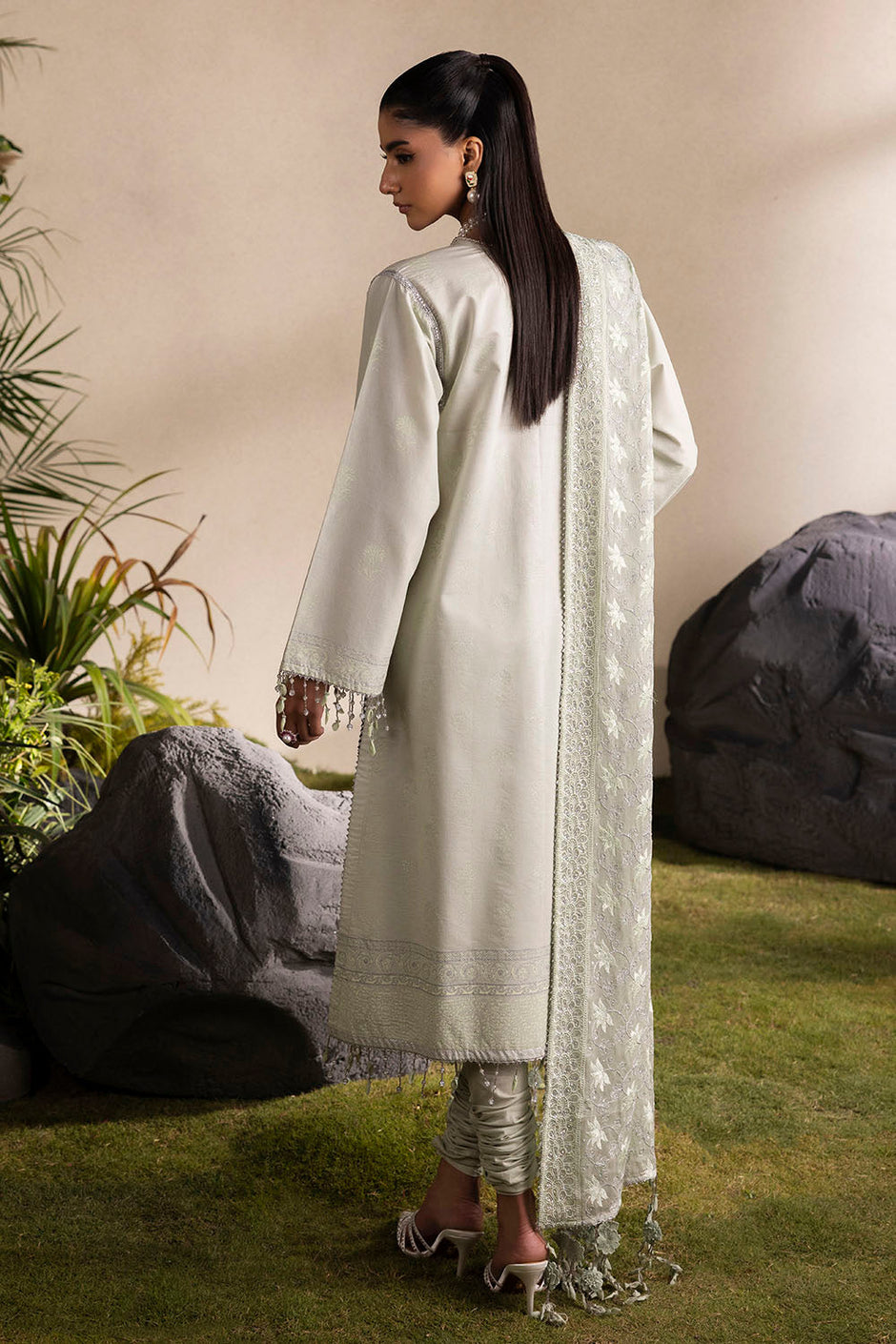 3 Piece Printed Lawn Suit with Embroidered Neckline & Embroidered Chiffon Dupatta