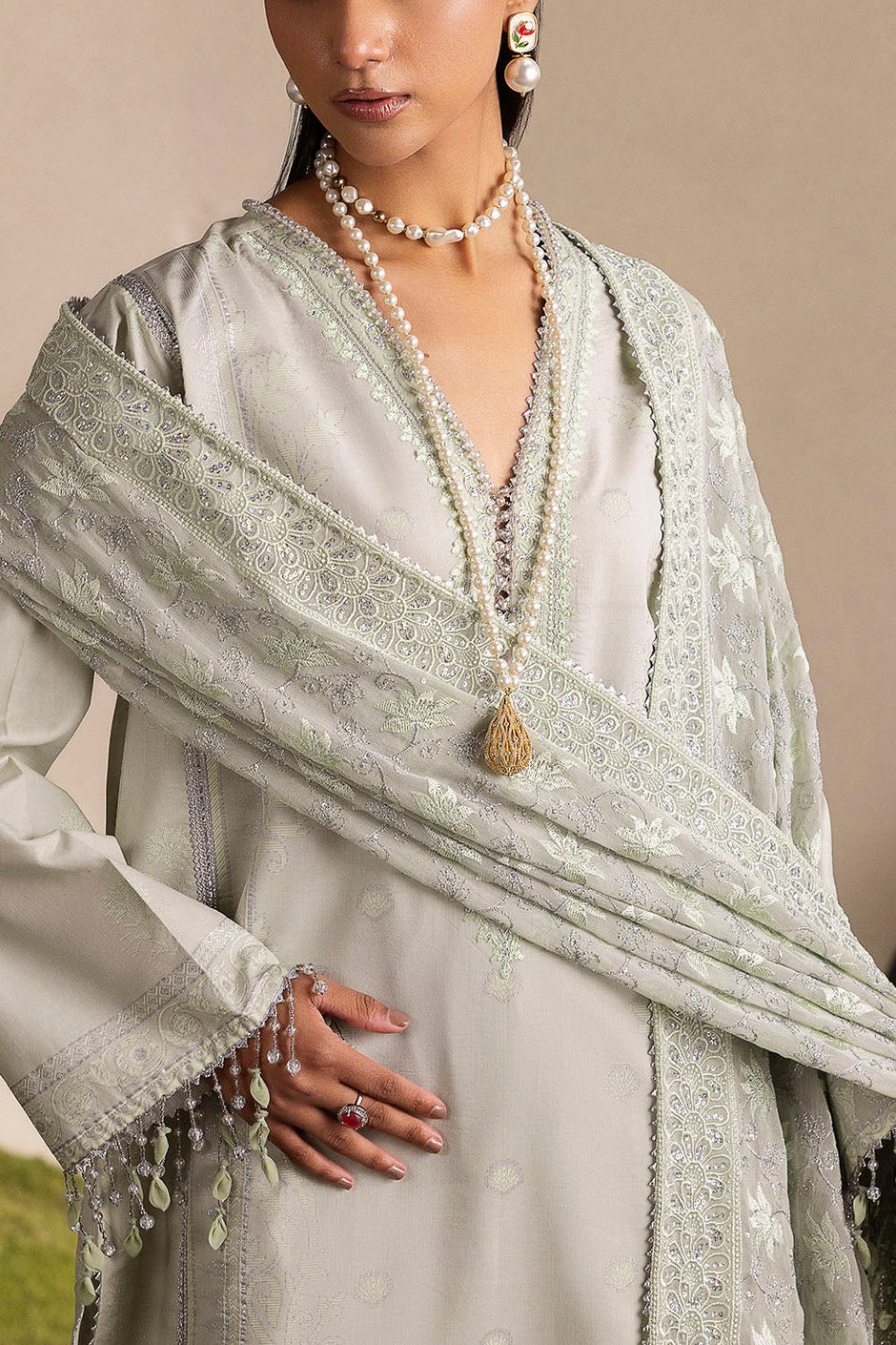 3 Piece Printed Lawn Suit with Embroidered Neckline & Embroidered Chiffon Dupatta